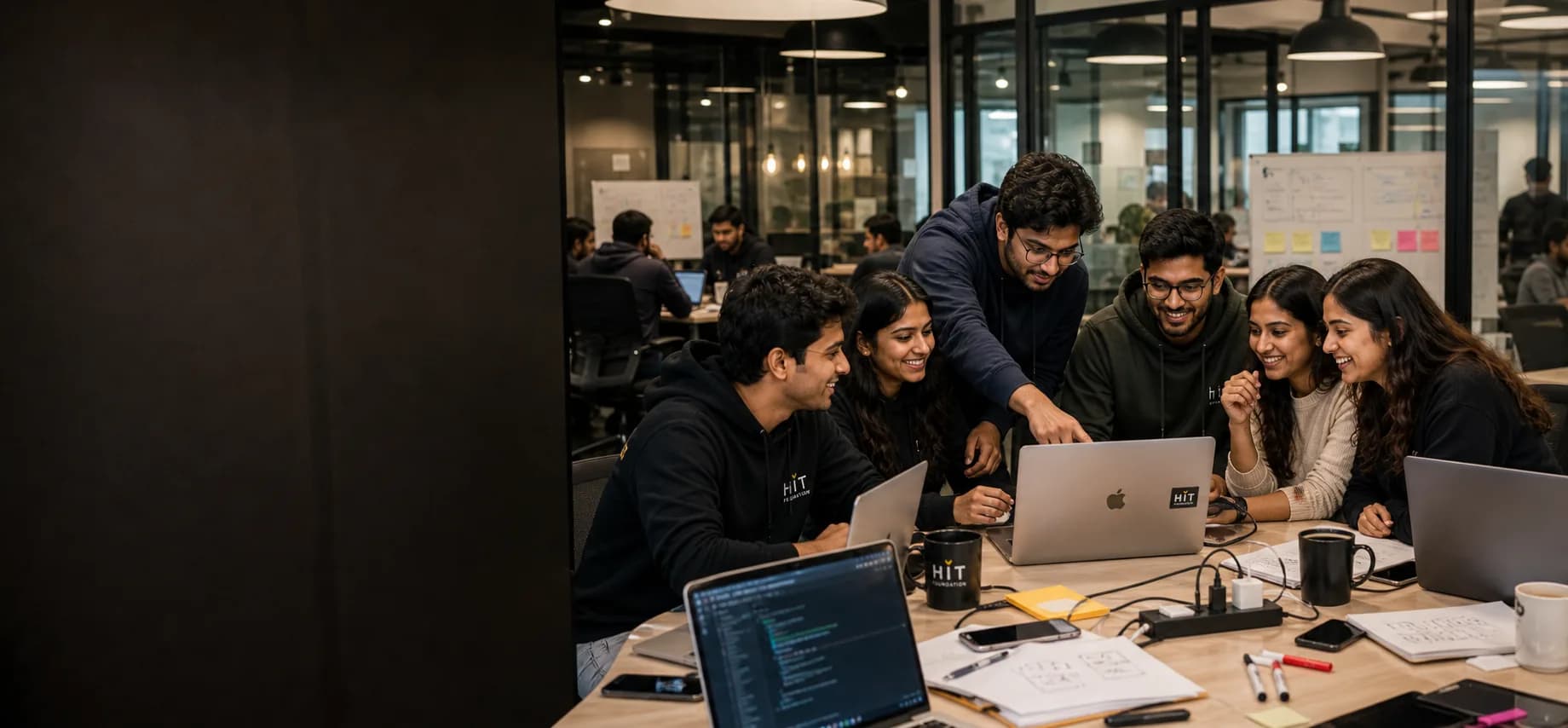 Indian college students collaborating during a startup hackathon session